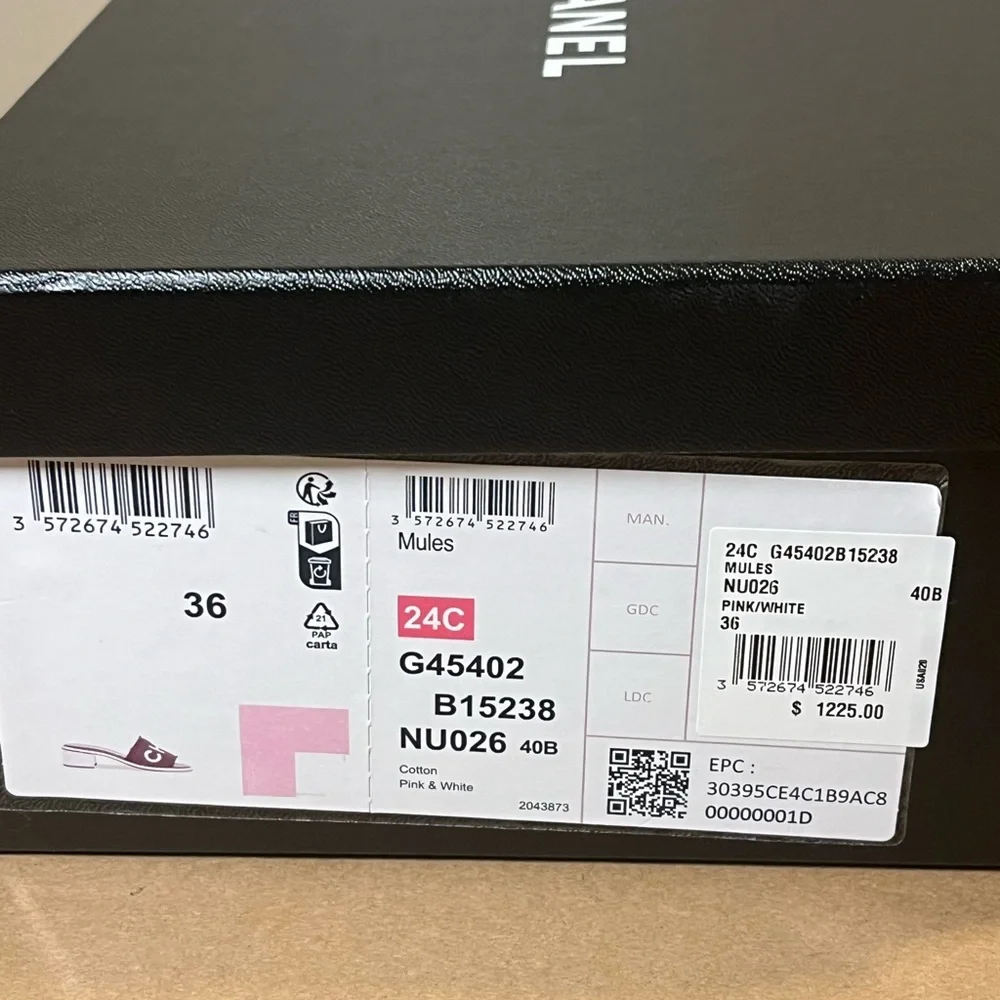 CHANEL Pink and White Logo Slide Sandals
